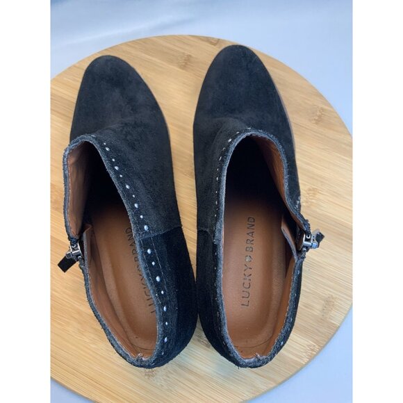 Lucky Brand Heeled Benna Bootie 6.5 Women’s Side Zip Silver Studded Black Suede - Picture 7 of 7